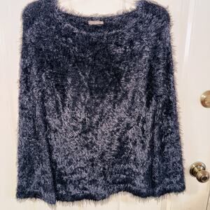 J. Mclaughlin Sweater Fuzzy Furry Eyelash Black Long Sleeve Sz Medium